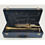 BESSON CRESCENDO TRUMPET brass and nickel plated, with mouthpiece, numbered 528115, in a fitted case