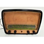 VINTAGE PHILIPS GRAM RADIO in a shaped bakelite case with a speaker above a clear plastic tuning