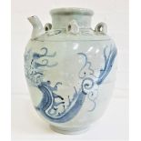 CHINESE PORCELAIN WATER CARRIER of ovoid form with a stout spout and four suspension loops, the body