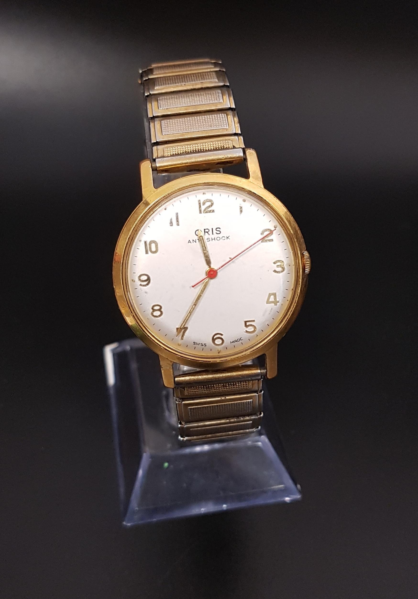 GENTLEMAN'S ORIS VINTAGE WRISTWATCH with a gold plated case, the silvered dial marked Oris Anti