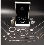 SELECTION OF SILVER JEWELLERY including a various pendants on chains such as CZ circular pendant