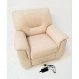 CREAM LEATHER ELECTRIC RECLINING ARMCHAIR with power lead and side button operation