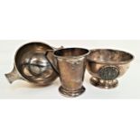 GEORGE V SILVER QUAICH of regular form, Birmingham 1935; a christening cup of tapering form,