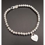 TIFFANY AND CO. SILVER BEAD BRACELET with return to Tiffany heart tag