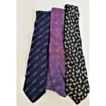 THREE HERMES SILK TIES two blue and one purple (3)