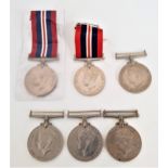 SIX THE WAR MEDALS 1939-1945 two with ribbons (6)