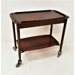 EVEREST STAINED TEAK TROLLEY with a removable galleried top tray on turned supports, united by an