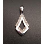 DIAMOND SET PENDANT of overlapping stylised teardrop form, in nine carat white gold, 3cm high