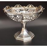 GEORGE V OCTAGONAL BON-BON DISH the bowl with pierced scroll and motif decoration and applied wreath