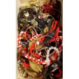 SELECTION OF COSTUME JEWELLRY including a rose quartz bead bracelet, other bangles and bracelets,