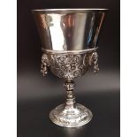 LATE VICTORIAN/EDWARDIAN SILVER GOBLET the lower half of the bowl with embossed motif decoration and