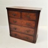 LATE VICTORIAN WALNUT CHEST with two short and three long drawers, standing on a plinth base, 100.