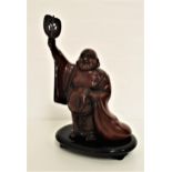 JAPANESE MEIJI PERIOD BRONZE HOTEI OKIMONO the God of Contentment, standing with his right arm