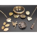 SELECTION OF VINTAGE JEWELLERY including a gold plated bangle with engraved scroll decoration and
