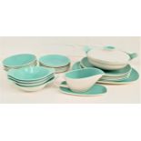 POOLE POTTERY TWINTONE DINNER SERVICE in light aqua marine and seagull, comprising five dinner