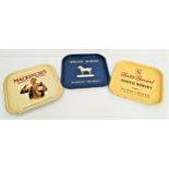 THREE VINTAGE METAL PUB TRAYS depicting White Horse Scotch Whisky, Scott's Special Scotch Whisky and