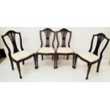 SET OF FOUR MAHOGANY DINING CHAIRS with wheatsheaf splat backs above shaped drop in seats,