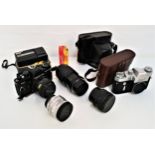 SELECTION OF CAMERAS AND LENSES including a Praktica BCA 35mm, Fenit 3M, numbered 65117759, Fenit