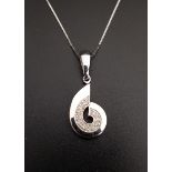 DIAMOND SET NINE CARAT WHITE GOLD PENDANT of spiral form, approximately 2.7cm high including