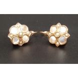 PAIR OF EDWARDIAN MOTHER OF PEARL AND SEED PEARL EARRINGS in unmarked gold