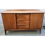 MCINTOSH TEAK SIDEBOARD with a raised back above a bow front with three central drawers flanked by a