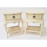PAIR OF WILLIS & GAMBIER BEDSIDE TABLES with shaped moulded tops above a slide out shelf with a
