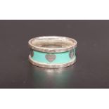 TIFFANY AND CO, SILVER AND ENAMEL LOVE HEART RING the turquoise enamel band decorated with silver