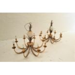 PAIR OF GILT BRASS AND METAL PINEAPPLE STYLE CHANDELIERS the opaque glass body with gilt brass
