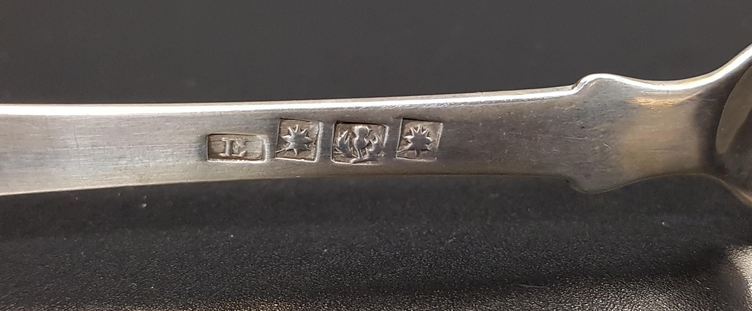 PAIR OF SCOTTISH PROVINCIAL SILVER SUGAR TONGS early 19th century, marked E, star, thistle, star, - Image 2 of 2