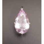 LARGE KUNZITE SINGLE STONE PENDANT the Portuguese pear cut gemstone measuring approximately 26mm x