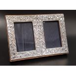 MODERN BRITANNIA SILVER DOUBLE PHOTOGRAPH FRAME the rectangular frame with profuse floral