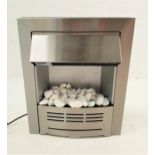 BELDRAY ELECTRIC FIRE in brushed steel with polished white stones to the hearth, 60cm x 48cm