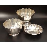 TWO SILVER BOWLS AND A SILVER TRINKET DISH both bowls with wavy rims and segmented bowls, the larger