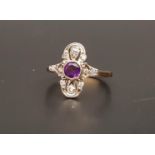 ART DECO STYLE AMETHYST AND DIAMOND PLAQUE RING the central round cut amethyst approximately 0.4cts,