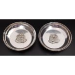 PAIR OF ELIZABETH II SILVER PIN DISHES of circular form and both centered with a relief thistle