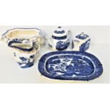 SELECTION OF BLUE AND WHITE POTTERY including a Mason's lidded sugar bowl, Mason's Stratford pattern