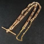 NINE CARAT GOLD DOUBLE ALBERT CHAIN WITH T-BAR with a fourteen carat gold chain link connector so it