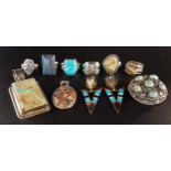 SELECTION OF TURQUOISE AND STONE SET SILVER NAVAJO JEWELLERY including a turquoise set 'Running