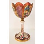 19th CENTURY BOHEMIAN GLASS TABLE CENTRE PIECE in the form of a large goblet decorated with panels