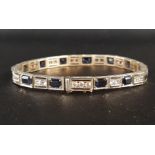 ART DECO BLUE AND WHITE SAPPHIRE LINE BRACELET the larger blue sapphires separated by double white