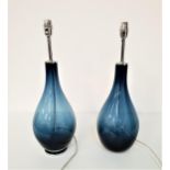 PAIR OF PEAR DROP GLASS TABLE LAMPS in pale blue glass, 51cm high