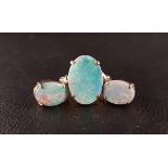OPAL DOUBLET RING AND MATCHING EARRINGS the ring set with single oval opal doublet measuring 1.6cm x