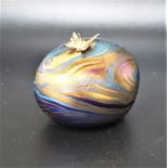 JOHN DITCHFIELD FOR GLASFORM a purple iridescent paperweight mounted with a silver hallmarked