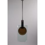 AFTER FONTANA ARTE CIRCA 1960 A CHROME AND GLAZED CENTRE LIGHT the chrome arm issuing a