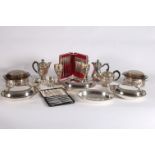 A COLLECTION OF PLATED WARE to include entree dishes a pair of goblets tea set coffee pot etc etc