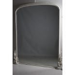 A 19TH CENTURY WHITE PAINTED OVERMANTLE MIRROR the rectangular arched plate within a moulded frame