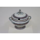 A VICTORIAN LIDDED SOUP TUREEN the white ground with blue grey and gilt decoration