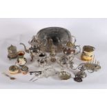 A COLLECTION OF PLATED WARE to include a four piece tea and coffee service toast rack and biscuit