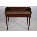 A 19TH CENTURY MAHOGANY SIDE TABLE with moulded three quarter gallery above two frieze drawers on