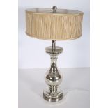 A CONTEMPORARY MIRRORED TABLE LAMP of baluster form with pleated shade 76cm (h)